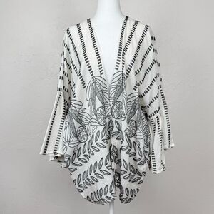 Anthropologie Kimono Style Embroidered Open Top Ivory Black One Size